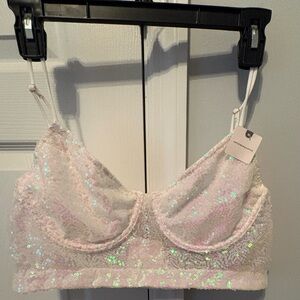 Anthropologie Sequin Lace Bralette - White L